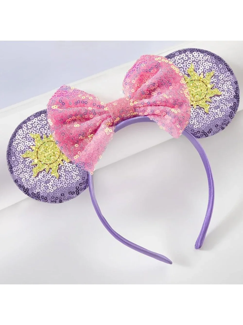 Women Purple Sun 2 Sequin Handmade Mickey Mouse Headband 2 Pieces